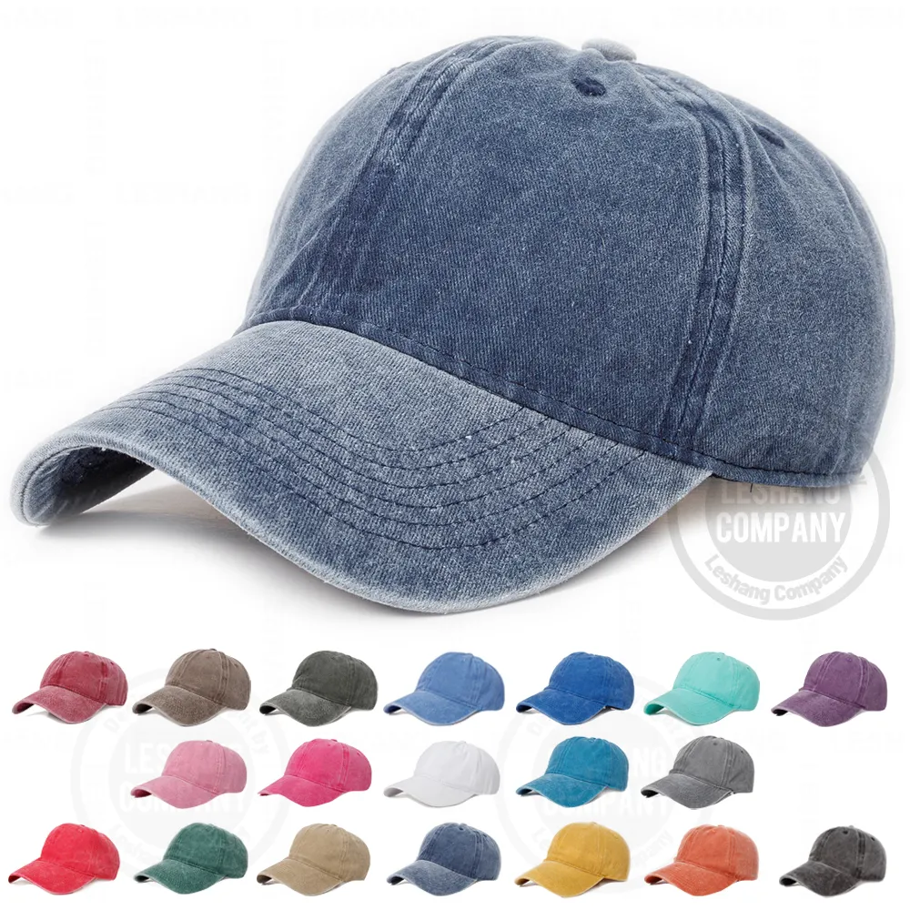 Einfarbige Retro Baumwolle 6 Panel Blank Baseball Caps Benutzer definierte Logo Stickerei gewaschen Vintage Distressed Style Dad Hüte