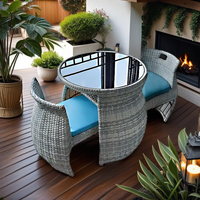 Conjunto de Muebles de Jardín de Ratán Rústico Moderno, Sillas de Comedor de Mimbre para Exteriores, Mesas para Parques y Restaurantes