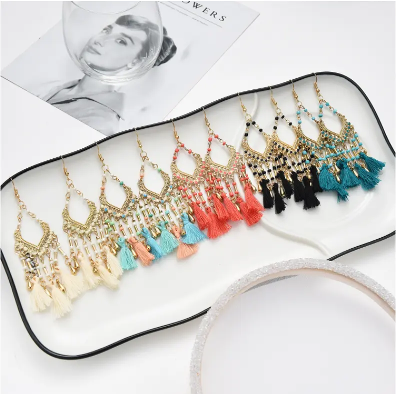 hot selling Bohemian Wholesale handmade long tassel bead earrings customized for womans 2022