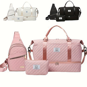 Travel <b>Bag</b> 3PCS Set Mommy <b>Bag</b> Korean Style Quilted Lattice Large Capacity Portable Storage Luggage <b>Bag</b> Sports Gym Duffle <b>Bag</b> - Product Image 1