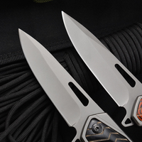 Cuchillo táctico plegable con revestimiento de titanio, hoja de acero inoxidable resistente a la corrosión con punta de lanza, mango de madera de color, cuchillo para exteriores.