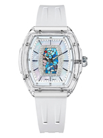 Reloj de Cuarzo Transparente para Mujer, con Esfera de Cristal Incrustado con Mosaico Colorido y Correa de Silicona con Madreperla