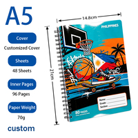 Cahier spirale A5 Philippines, 48 feuilles, 70 g/m², ligné, cahier scolaire, couverture personnalisée pour étudiants