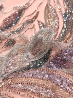Tissu en tulle brodé de perles en forme de feuilles de vigne 3D, matériau en maille pour robe de soirée, collection 2026