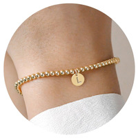 JOYFFO-Bracelet en perles plaqué or pour femme, avec lettres, A-Z, à la mode, parfait