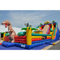 Parcours d'obstacles gonflable personnalisé sur le thème des dinosaures avec toboggan, château gonflable commercial en PVC pour parc d'attractions extérieur pour enfants