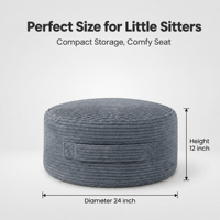 Housse de pouf de rangement pour animaux en peluche pour enfants, organisateur de jouets rond en velours côtelé doux, housse de canapé pour enfants