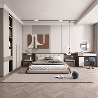Ensemble de meubles de chambre à coucher modernes haut de gamme en bois : cadre de lit sur mesure, armoire murale complète, table de chevet, coiffeuse, bureau d'ordinateur