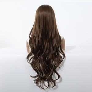 Parrucca Sintetica Lunga e Riccioluta Marrone Scuro con Frangia, Nuova Collezione Europa Stati Uniti, Onde Grandi, Realizzata a Macchina, per Donna - Product Image 4