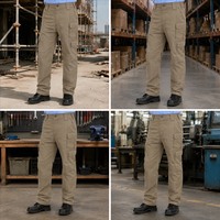 Celana Kerja Cargo Multi Kantong Pria dengan Panel Lutut yang Diperkuat, Kancing, Loop Sabuk Pinggang, Celana Kerja Industri Heavy Duty, Logo Custom