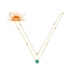 Zircon Sky Color Turquoise Gemstone Necklace Gold Plated Designer Sterling Silver Chain Necklace Jewelry Supplier
