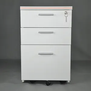 白色办公室3个抽屉锁文件柜移动基座桌面