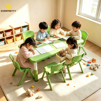 Meubles personnalisés pour les écoles maternelles et les garderies, table et chaises réglables en hauteur pour la maternelle, 6 places, en plastique vert