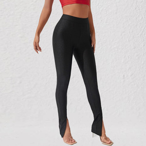 Leggings <span class=keywords><strong>Sportivi</strong></span> <span class=keywords><strong>Neri</strong></span> di Alta Qualità con Spacco Frontale Lucido, Elasticizzati, a Vita Alta, Aderenti per Fitness e Yoga - Product Image 3