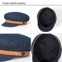 Chapeau bleu marine béret vintage hiver mode casquette britannique chapeau Denim gavroche chapeau octogonal casquette avec corde