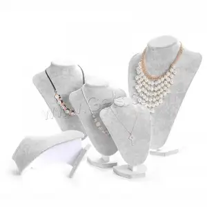Présentoir à bijoux en velours, collier, buste, durable et épais, gris 1353956