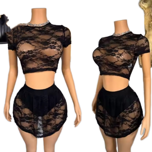 Top Corto Sexy con Hombros Descubiertos para Mujer, Transpirable, de Encaje, Transparente, Elegante, Verano 2026, Nuevas Llegadas - Product Image 1