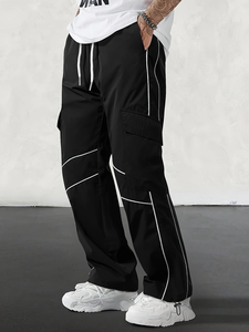 Joggers holgados informales para hombre: ropa de calle americana elegante, azul marino con bolsillos laterales y cintura con cordón, ligero - Product Image 2