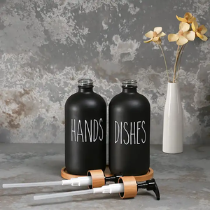 Dispensador <span class=keywords><strong>de</strong></span> jabón blanco y negro al por mayor, 2 unidades, juego <span class=keywords><strong>de</strong></span> accesorios <span class=keywords><strong>de</strong></span> <span class=keywords><strong>baño</strong></span>, dispensador <span class=keywords><strong>de</strong></span> jabón con loción, juego <span class=keywords><strong>de</strong></span> cristal con bombas y bandeja <span class=keywords><strong>de</strong></span> Bambú - Product Image 3