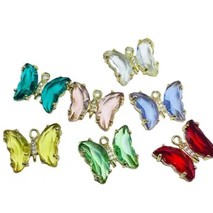 Multicolorido banhado a ouro cristal vidro strass borboleta charme pingente para jóias colar fazendo