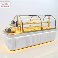 Vitrina Moderna Ecológica Plegable para Panadería, Isla Exhibidora de Pasteles con Vidrio para Pan, Mueble Personalizable para Cafetería