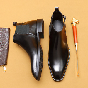 Men's Genuine Leather Ankle <b>Boots</b> Pointed Toe Buckle Strap Solid Color Rubber Outsole EVA Midsole Autumn Style Wholesale - Product Image 5