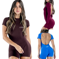 Combinaison courte pour femme, dos ouvert, manches courtes, combinaison à manches longues pour femme, combinaison de yoga