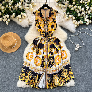 Robes imprimées vintage pour femmes, robes longues sans manches cintrées pour l'été - Product Image 1