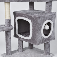 Arbre à chat multi-niveaux gris, poteaux à gratter en sisal, doubles condos en peluche, échelle et rampe, jouets suspendus, pour chatons d'intérieur