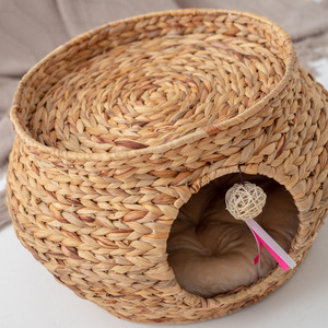 Wicker Cat <b>Bed</b> Round Handmade Fiber Fill Four Seasons Pet <b>House</b> For Cat - Product Image 2