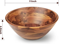 Bol à salade en bois d'acacia de 11 pouces 2026, bol rond en bois pour mélanger les salades, les fruits, servir, cuisine, hôtel, décoration intérieure et repas