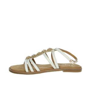 Sandalias Planas Keys Donna K-10950 Doradas con Tiras y Cuentas, Zapatos de Verano para Mujer - Product Image 1
