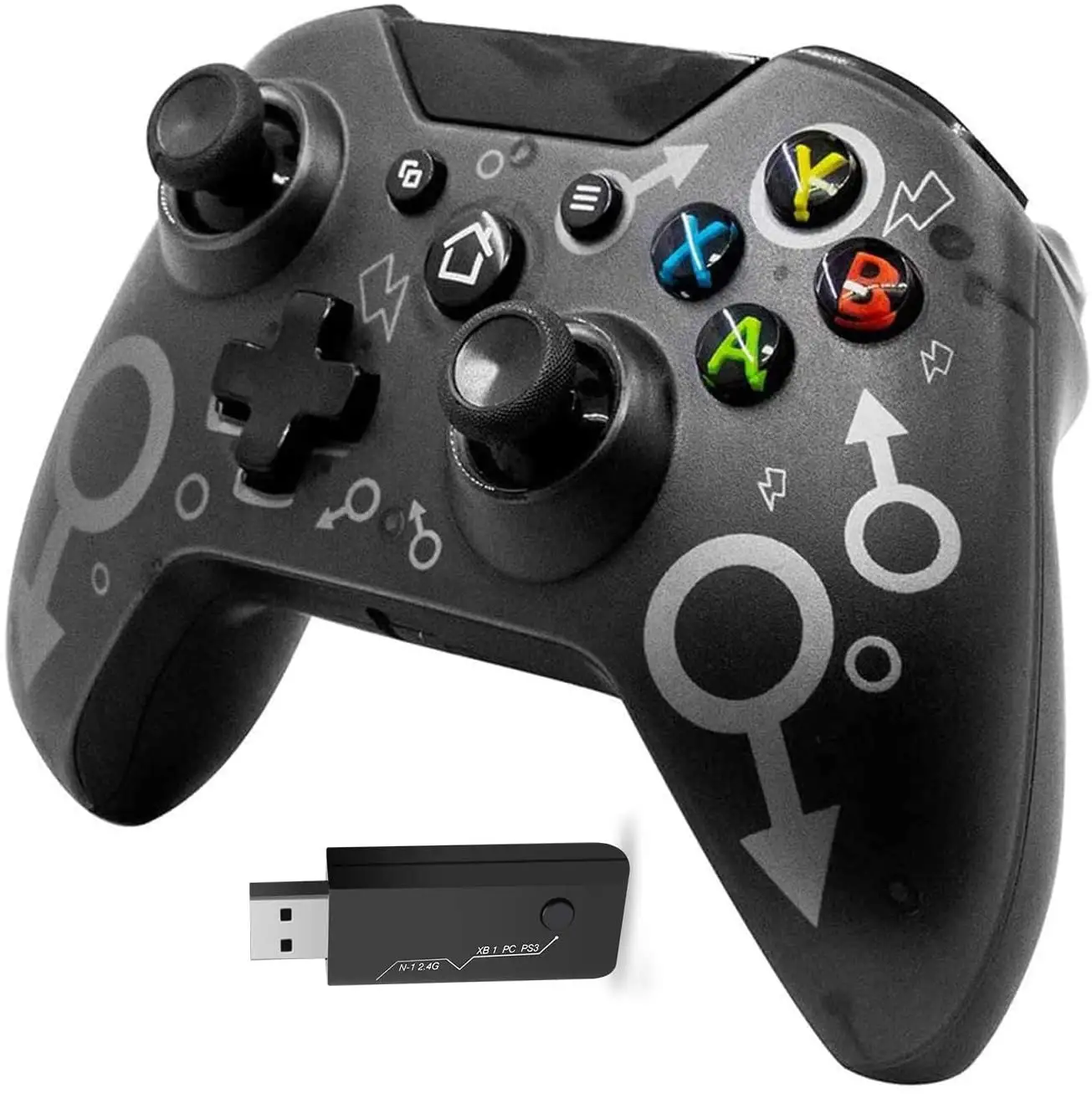 Controle Sem Fio de 2.4GHz, Gamepad com Vibração Dupla, Ideal para Xbox One, One S, One X, PS3, PC Windows 7, 8, 8.1, 10