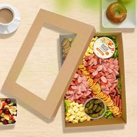 Emballage biodégradable de fruits, fromage, charcuterie, carton kraft, boîte à plateau de pâturage de restauration personnalisée avec fenêtre en PET