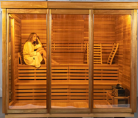 Sauna électrique extérieur moderne en bois massif de pruche pour 6 personnes, idéal pour appartement