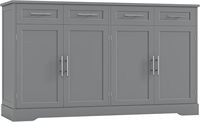 Buffet de cuisine gris haut avec 4 tiroirs, grand meuble de bar à café, table de buffet moderne pour salle à manger et salon
