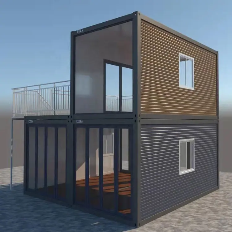 Casa contenedor de cabina prefabricada móvil, casa pequeña de dos niveles