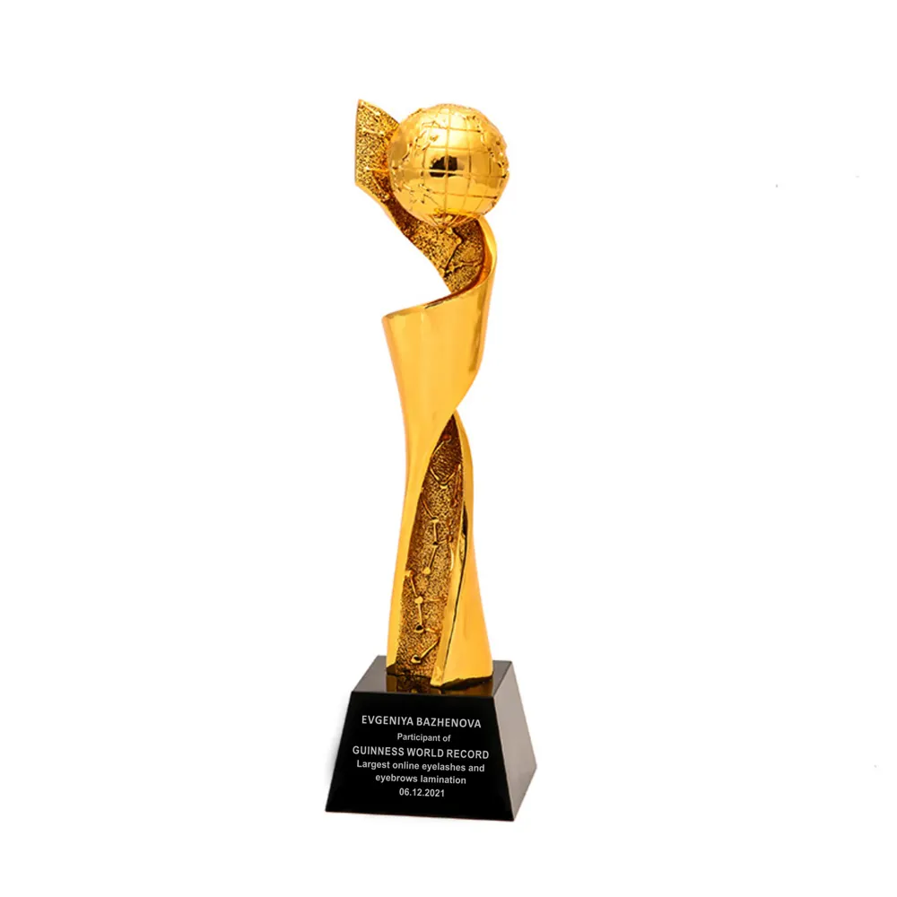 Dünya küre Trophy özelleştirilmiş altın kaplama kristal Trophy şirket yıldönümü hatıra ödülü