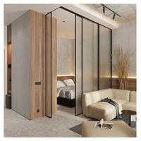 Porte coulissante à cadre étroit, séparateurs d'espace pour salle de bain, rail caché, mur de rideau, verre miroir fumé, armoire de cuisine, portes de luxe