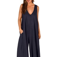 Nouvelle combinaison d'été pour femme, col en V, pantalon large, poches fines, style décontracté