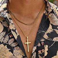 Collier en acier inoxydable en gros pour hommes, pendentif croix minimaliste, bijoux religieux, or, argent, noir