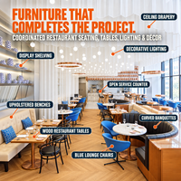 Ensemble de meubles de restaurant commercial JEILI, canapé, banquette incurvée, tables en bois et chaises en métal pour projets hôteliers
