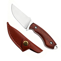 Couteau de camping quotidien à lame fixe Full Tang en acier inoxydable avec manche en bois de rose, couteau de survie pour la chasse avec étui en cuir