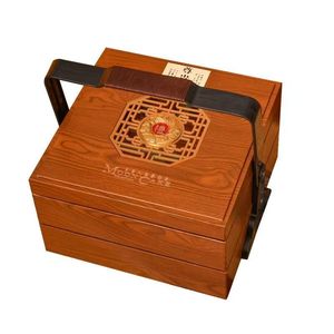 Caja de Madera Retro para Pastel Lunar, Cuadrada, de Cuatro Piezas, con Tapa, Hecha a Mano, para Regalo, Embalaje Artesanal - Product Image 5