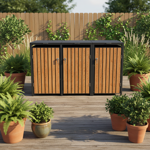 Contenedor de <span class=keywords><strong>Basura</strong></span> para Exteriores, 3 Compartimentos, Acero Galvanizado, Estilo Nórdico, Resistente al Agua, Ecológico, <span class=keywords><strong>Rectangular</strong></span> - Product Image 2