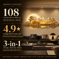 Horloge murale LED de luxe personnalisée en porcelaine cristalline avec rétroéclairage LED, motif Temple d'Or et Pleine Lune, pour la décoration de la maison et des hôtels