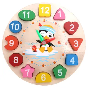 Montessori 3D Cartoon Animal Wooden Digital Alarm Time Clock Toy Geometry Shape Early Educational Blocks Puzzle Toys For Kids