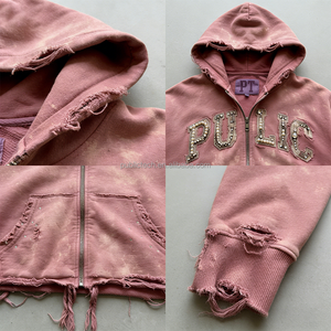 Fabricant de vêtements OEM, sweat à capuche zippé pour homme en tissu molletonné 100% coton 500 g/m², coupe décontractée, broderie de patch - Product Image 2