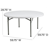 Table Pliante Ronde d'Extérieur 8-10 Places en Plastique HDPE Blanc Solide 60" pour Événements