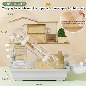 Nouvelle Cage à Hamster en Acrylique 12-en-1 2025 avec Accessoires en Bois, Villa pour Hamster à Deux ou Trois Niveaux avec Tunnel et Roue - Product Image 3